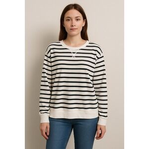 WIHOLL Women's Long Sleeve Lightweight Sweater, Crew NK White And Green , Sz 2XL